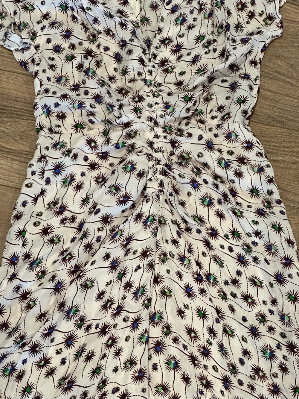 Isabel Marant White Purple Silk Ruched V-Neck Midi Dress Size 34 - Picture 8 of 15